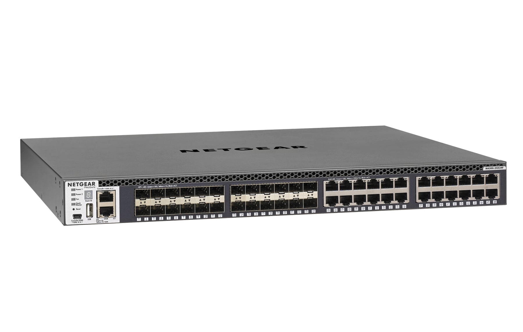 NETGEAR M4300-24X24F - Interruptor - L3 - Administrado - 24 x 10/100/1000/10000 + 24 x 10 Gigabit SFP+ - fluxo de ar frente para trás - montável em trilho