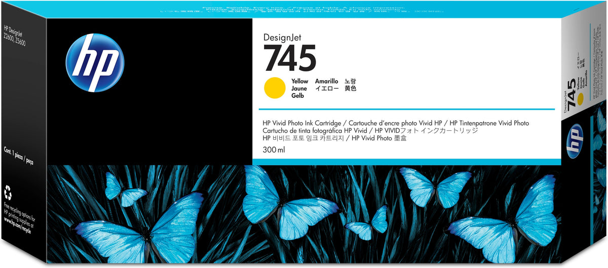 HP 745 - 300 ml - high capacity - yellow - original - DesignJet - ink cartridge - for DesignJet HD Pro MFP, Z2600 PostScript, Z5600 PostScript