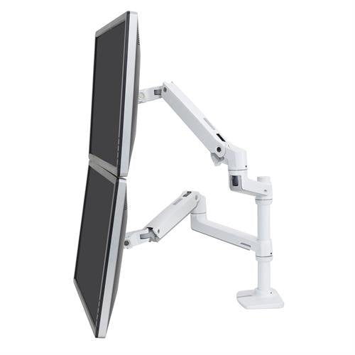 Ergotron LX - Kit de montaje (soporte de abrazadera de mesa, poste, 2 brazos oscilantes, 2 soportes de extensión) - para 2 pantallas LCD - aluminio, acero - blanco - tamaño de pantalla: hasta 24" - Computadora de escritorio