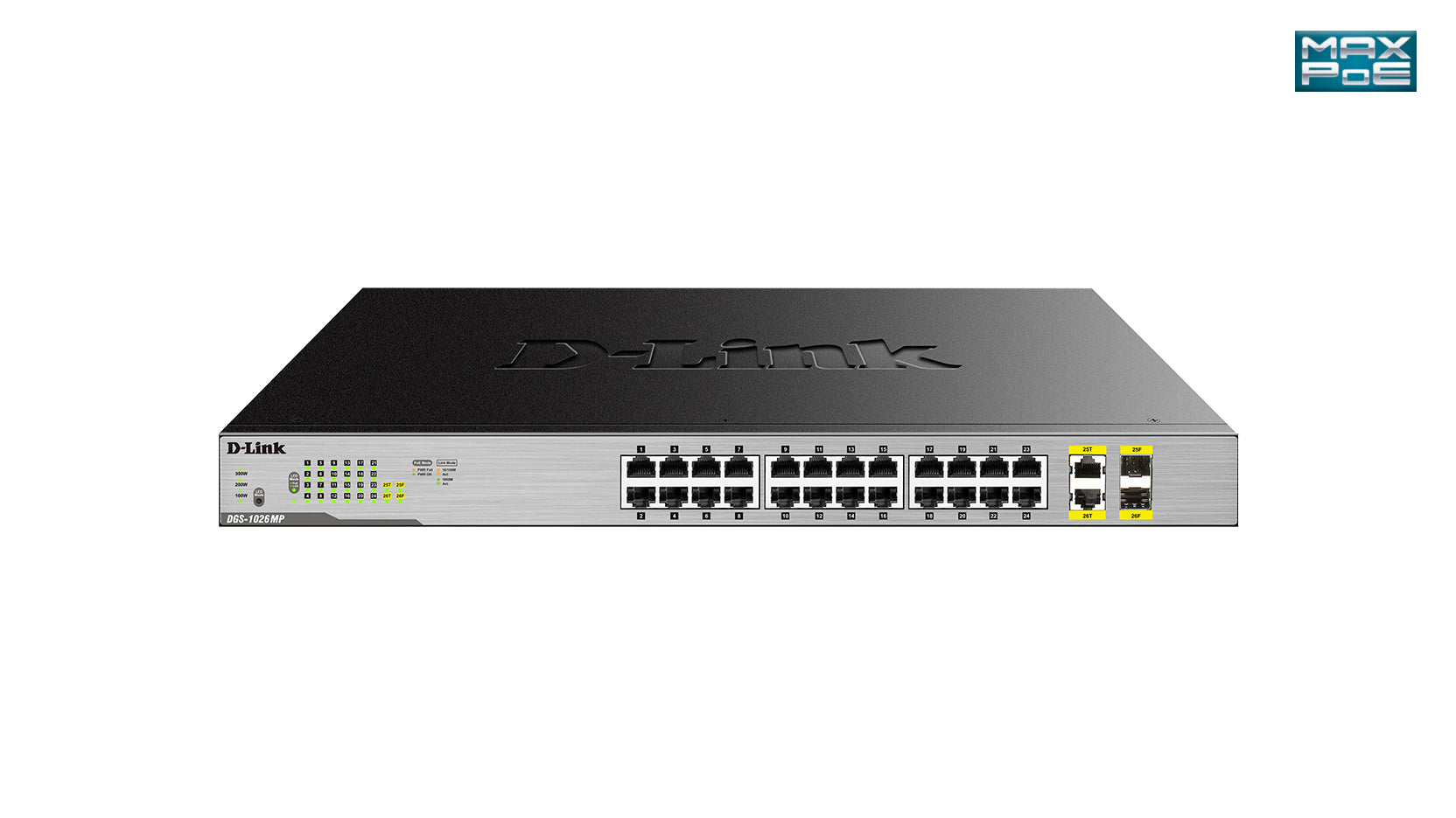 D-LINK SWITCH GIGABIT 24x10/100/1000 + 2xCOMBO 370W (MAX 30W PER PORT) POE+