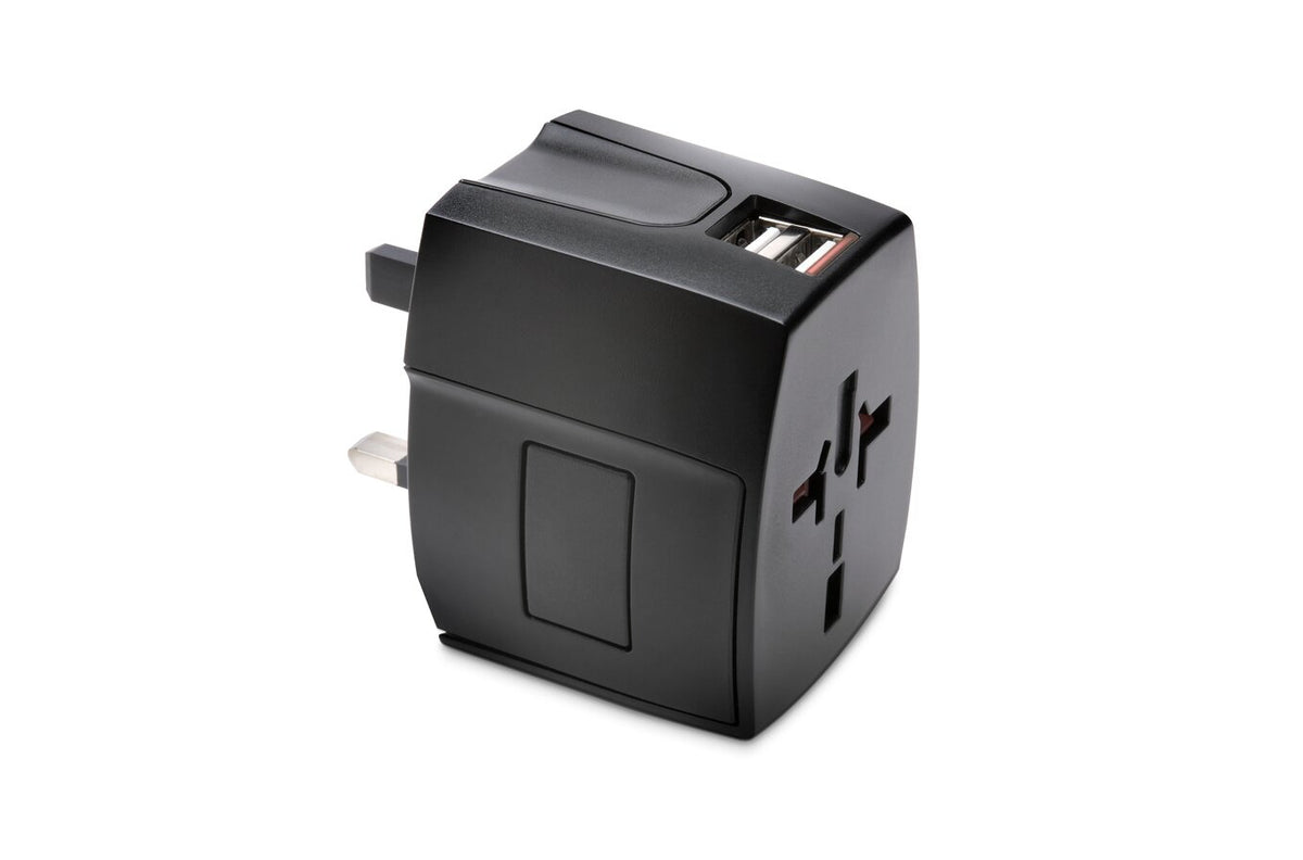 Adaptador de viaje internacional Kensington - Adaptador de corriente (BS 1363, NEMA 1-15, Europlug, AS/NZS 3112, 2 x USB) - Negro