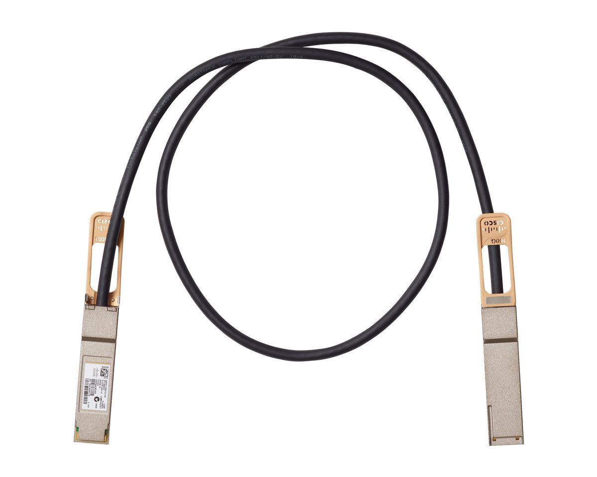 Cisco Copper Cable - 100GBase Jumper Cable - QSFP(M) to QSFP(M) - 3m - passive - to P/N: N9K-C93180YC-EX-24, N9K-C9336C-FX2-OR, NCS-55A1- 24H-TRK, NCS-55A1-36H-SE-B