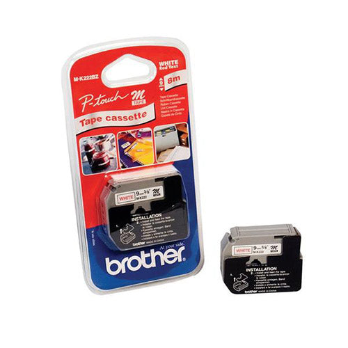 Brother M-K222BZ - Plástico - Rojo sobre blanco - Rollo (0,9 cm x 8 m) 1 cassette(s) de cinta - para P-Touch PT-55, PT-55P, PT-90