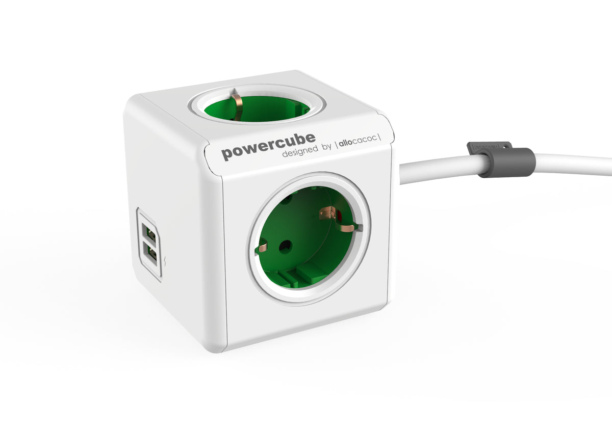 Allocacoc PowerCube extended usb - Power distribution unit - AC 250 V - output connectors: 6 (USB, Power) - 1.5 m - kelly green