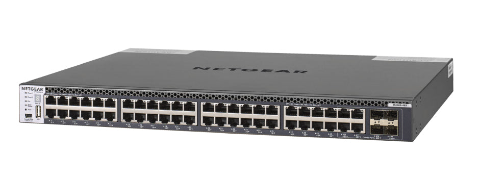 NETGEAR M4300-48X - Interruptor - L3 - Administrado - 48 x 10 Gigabit Ethernet + 4 x 10 Gigabit SFP+ partilhado - fluxo de ar frente para trás - montável em trilho