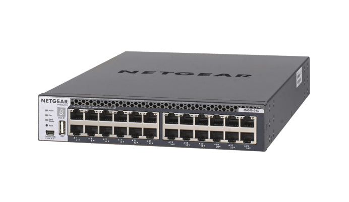 NETGEAR M4300-24X - Interruptor - L3 - Administrado - 24 x 10 Gigabit Ethernet + 4 x 10 Gigabit SFP+ partilhado - fluxo de ar frente para trás - montável em trilho