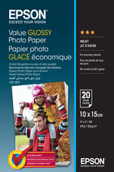 Epson Value - Brillante - 100 x 150 mm - 183 gsm - 20 hoja(s) papel fotográfico - para Epson L382, L386, L486, Expression Home HD XP-15000, Expression Premium XP-900