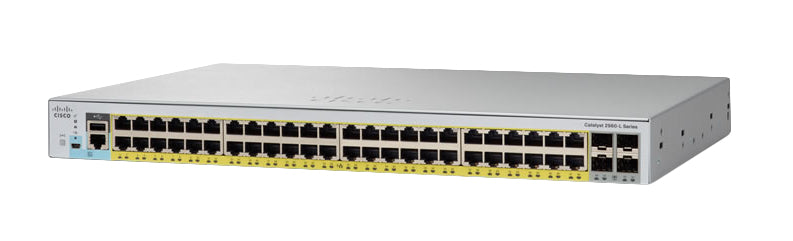 Cisco Catalyst 2960L-SM-48PS - Interruptor - L3 - inteligente - 48 x 10/100/1000 (PoE+) + 4 x 1 Gigabit Ethernet SFP+ - montável em trilho - PoE+ (370 W)