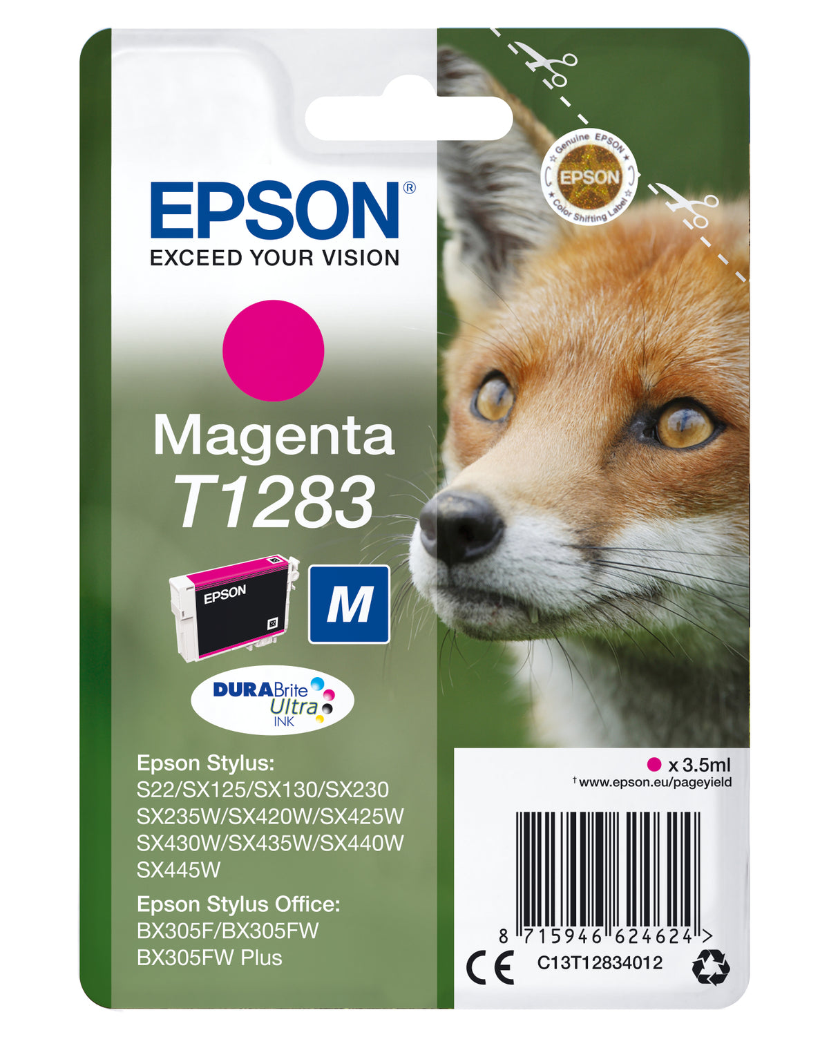 Epson T1283 - 3,5 ml - tamaño M - magenta - original - blister - cartucho de tinta - para Stylus S22, SX130, SX230, SX235, SX430, SX435, SX438, SX440, SX445, Stylus Office BX305