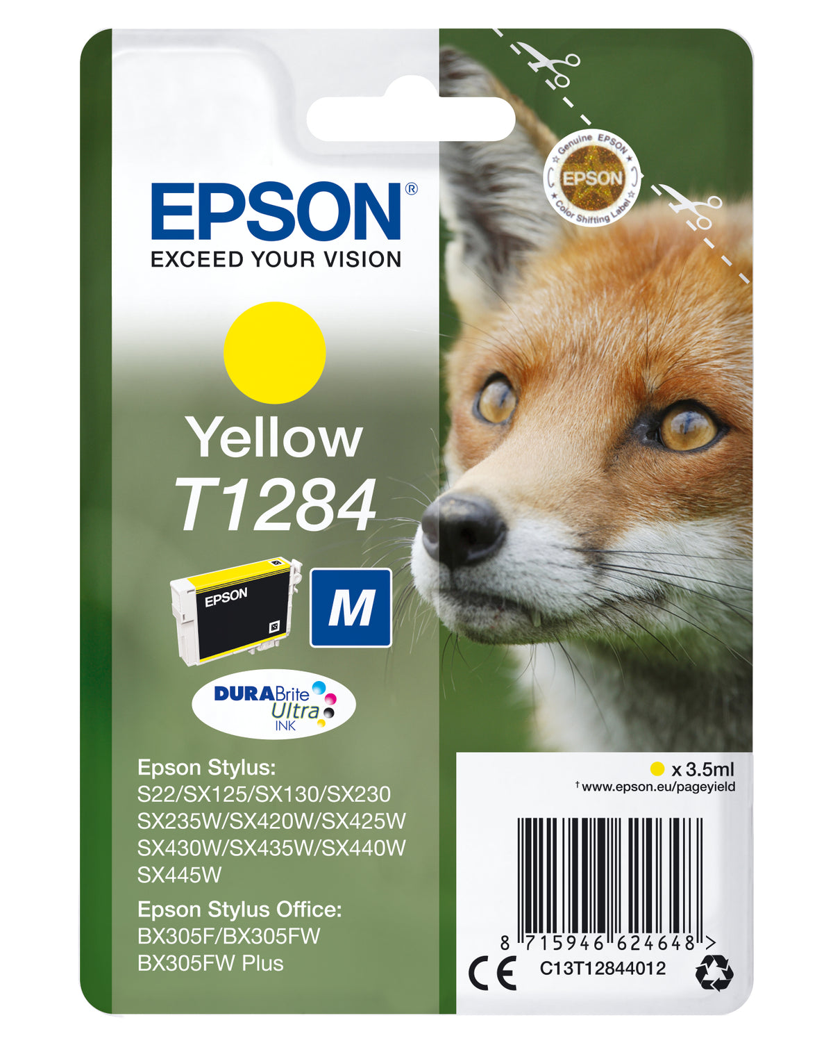 Epson T1284 - 3,5 ml - tamaño M - amarillo - original - blister - cartucho de tinta - para Stylus S22, SX130, SX230, SX235, SX430, SX435, SX438, SX440, SX445, Stylus Office BX305