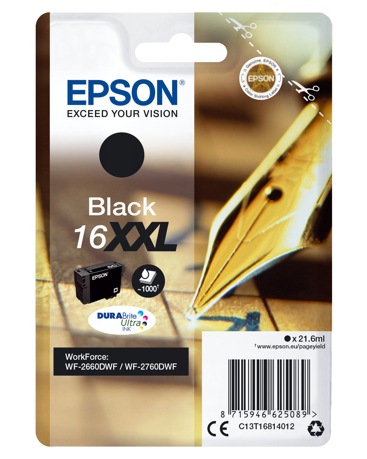 Epson 16XXL - 21,6 ml - XL - negro - original - blister - cartucho de tinta - para WorkForce WF-2660DWF