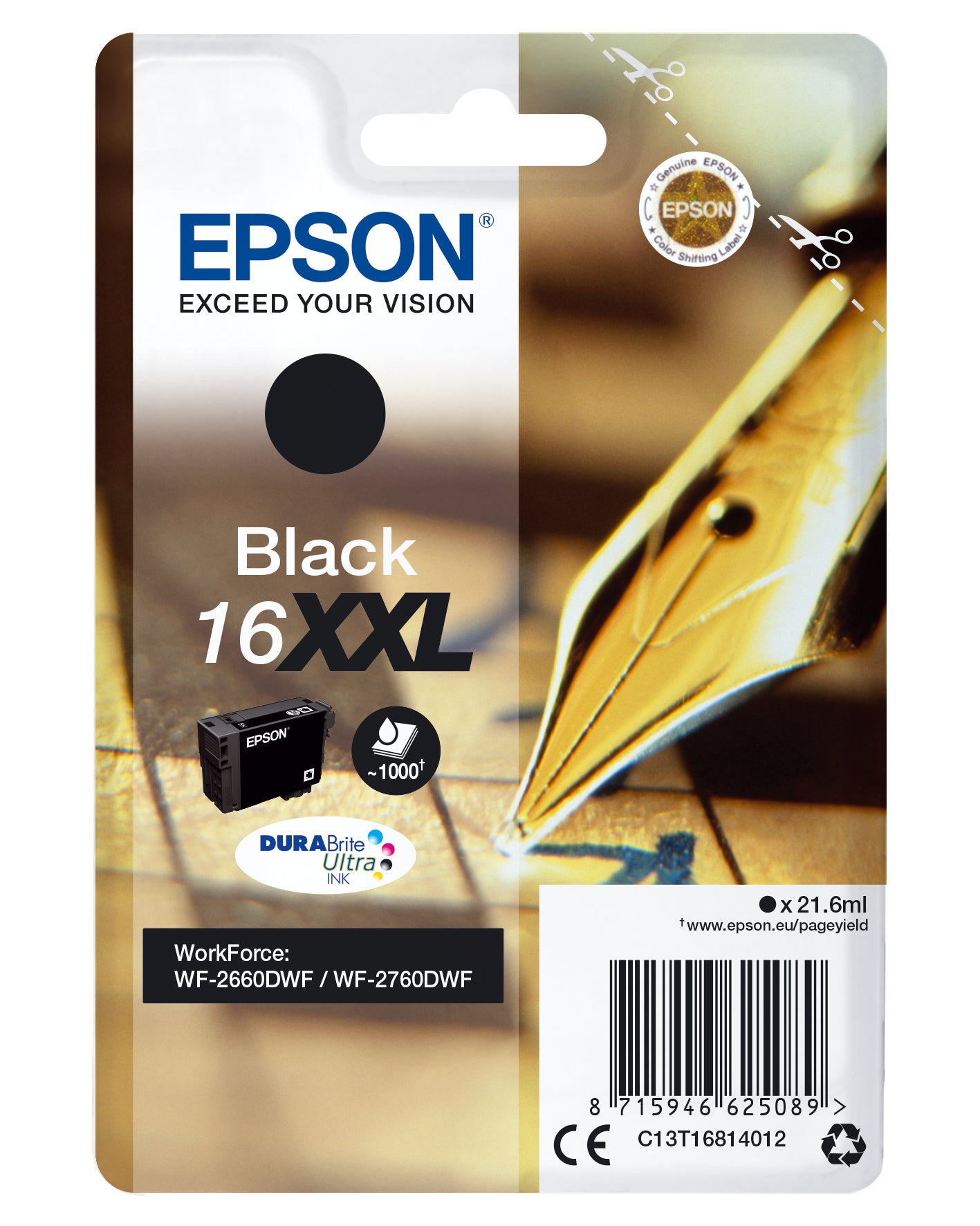 Epson 16XXL - 21.6 ml - XL - preto - original - blister - tinteiro - para WorkForce WF-2660DWF