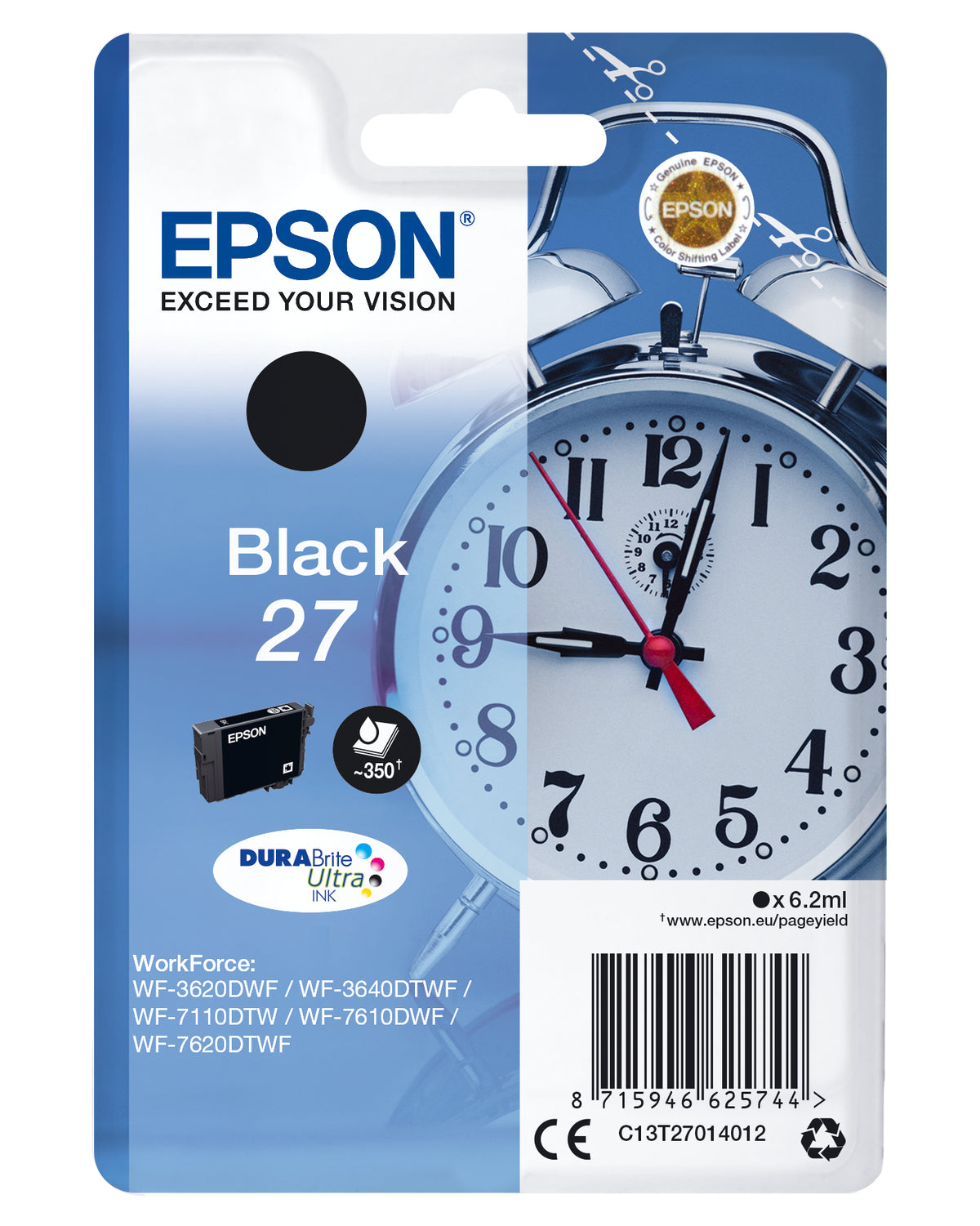 Epson 27 - 6,2 ml - negro - original - cartucho de tinta - para WorkForce WF-3620, WF-3640, WF-7110, WF-7210, WF-7610, WF-7620, WF-7710, WF-7715, WF-7720