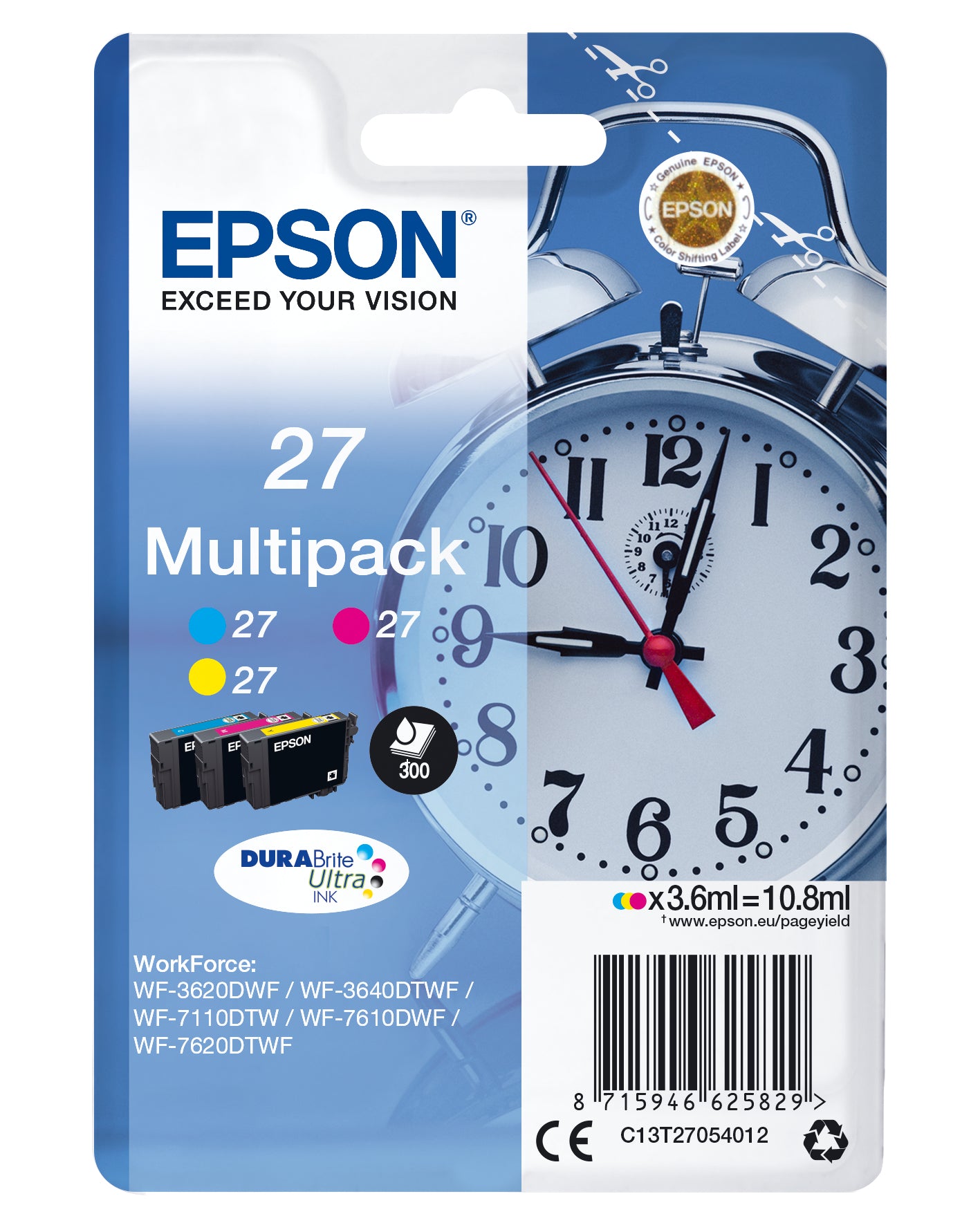 Epson 27 Multi-Pack - Pack of 3 - 10.8 ml - yellow, cyan, magenta - original - ink cartridge - for WorkForce WF-3620, WF-3640, WF-7110, WF-7210, WF-7610, WF-7620, WF-7710, WF-7715, WF-7720