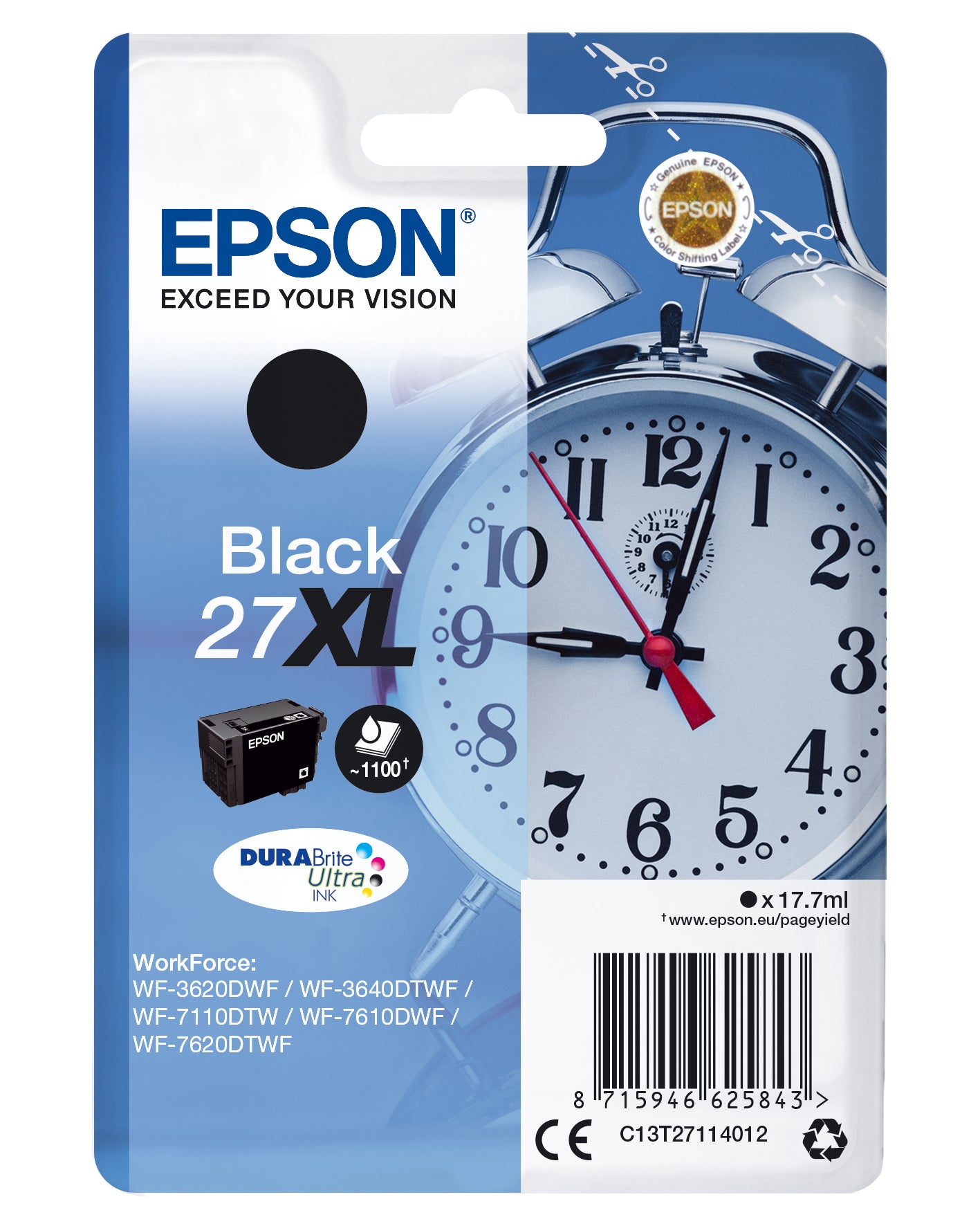 Epson 27XL - 17.7 ml - XL - black - original - ink cartridge - for WorkForce WF-3620, WF-3640, WF-7110, WF-7210, WF-7610, WF-7620, WF-7710, WF-7715, WF- 7720