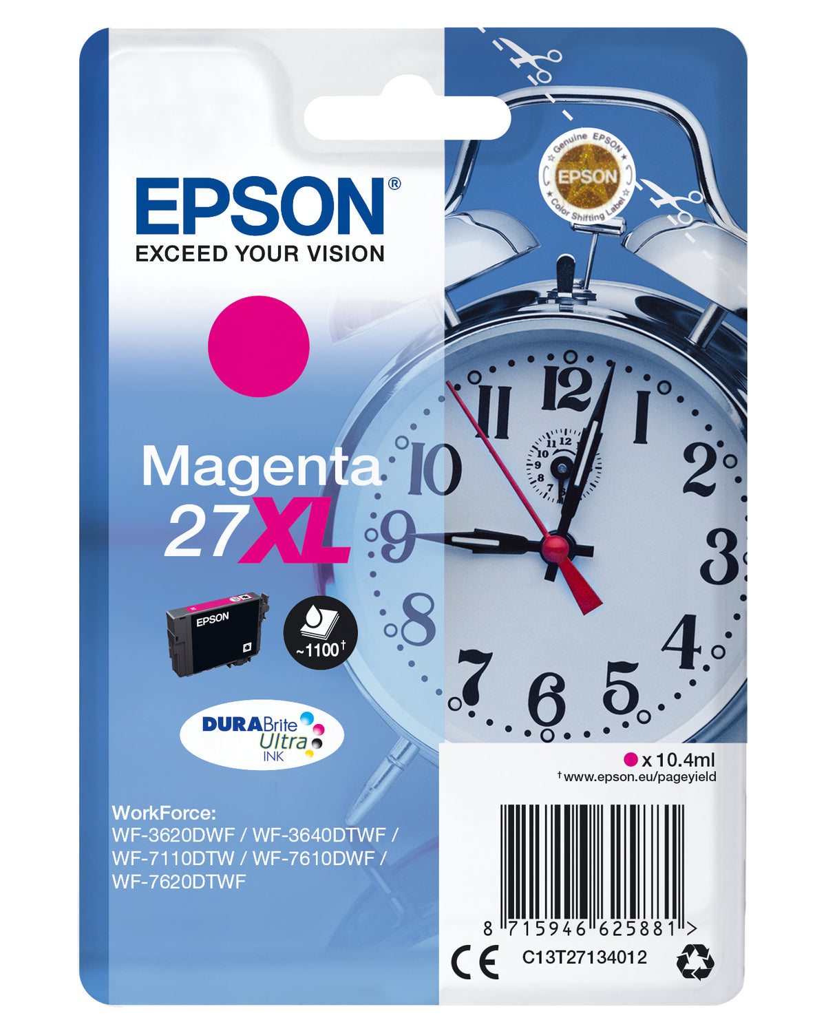 Epson 27XL - 10,4 ml - XL - magenta - original - cartucho de tinta - para WorkForce WF-3620, WF-3640, WF-7110, WF-7210, WF-7610, WF-7620, WF-7710, WF-7715, WF - 7720