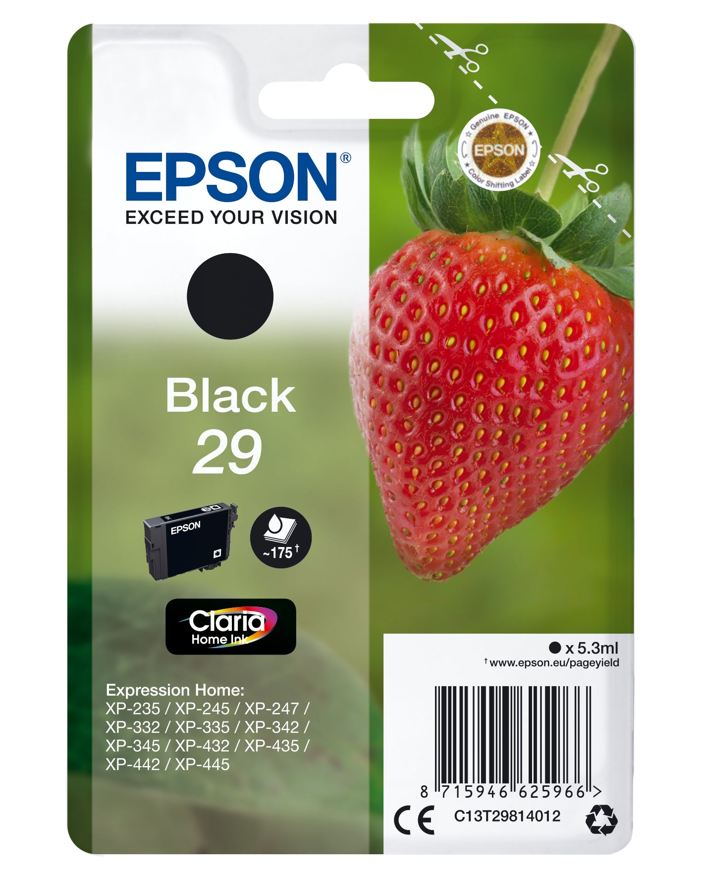 Epson 29 - 5.3 ml - preto - original - blister - tinteiro - para Expression Home XP-245, 247, 255, 257, 332, 342, 345, 352, 355, 435, 442, 445, 452, 455