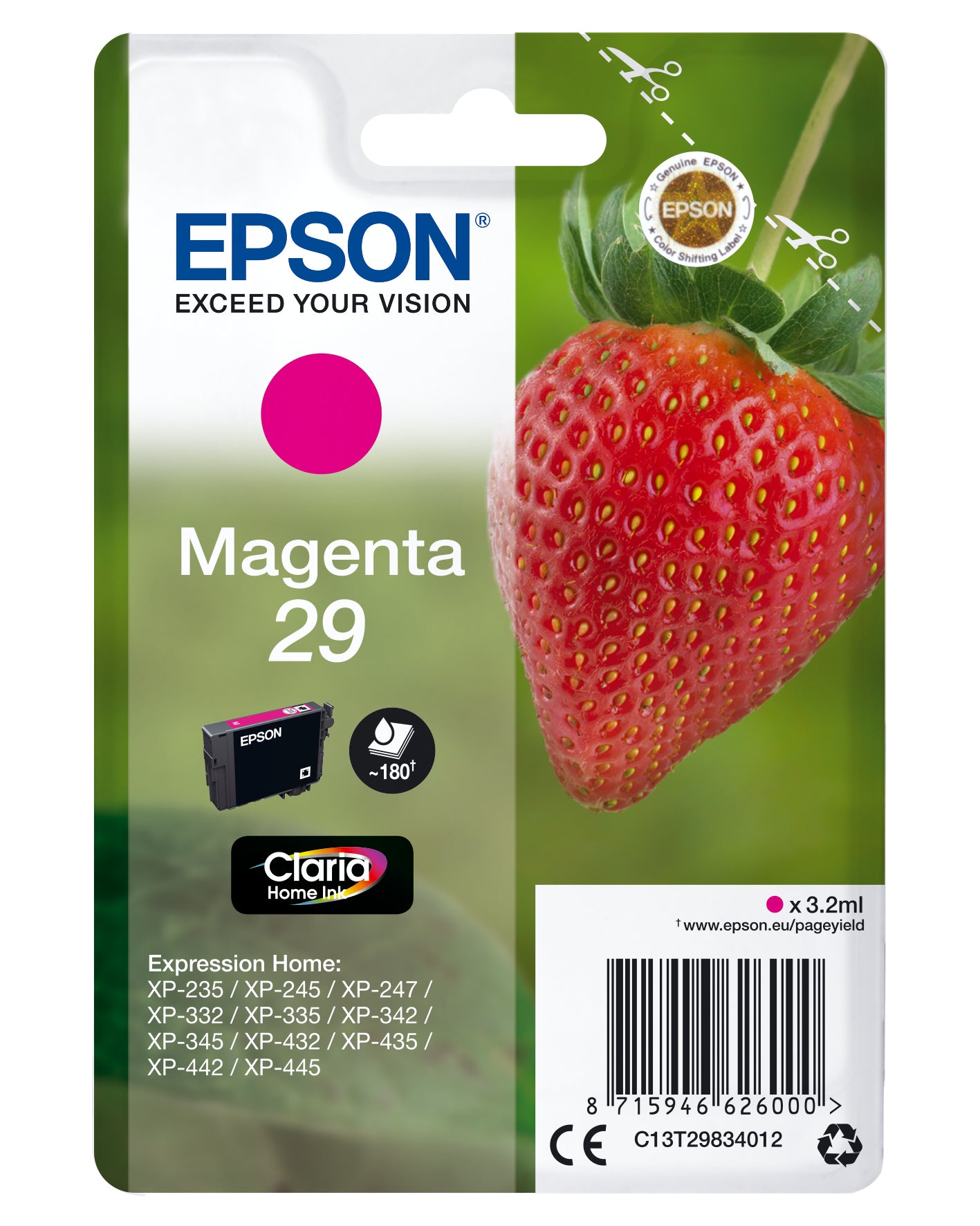 Epson 29 - 3,2 ml - magenta - original - blister - cartucho de tinta - para Expression Home XP-245, 247, 255, 257, 332, 342, 345, 352, 355, 435, 442, 445, 452, 455