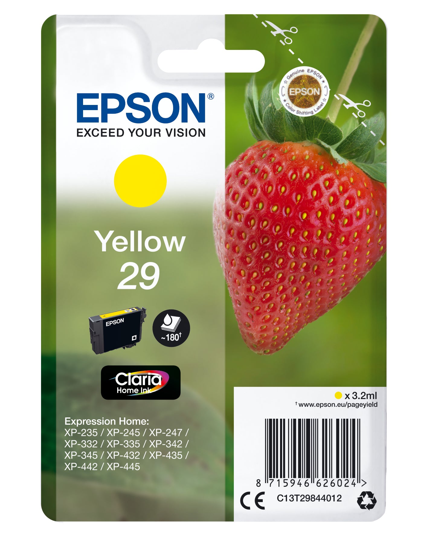 Epson 29 - 3.2 ml - amarelo - original - blister - tinteiro - para Expression Home XP-245, 247, 255, 257, 332, 342, 345, 352, 355, 435, 442, 445, 452, 455