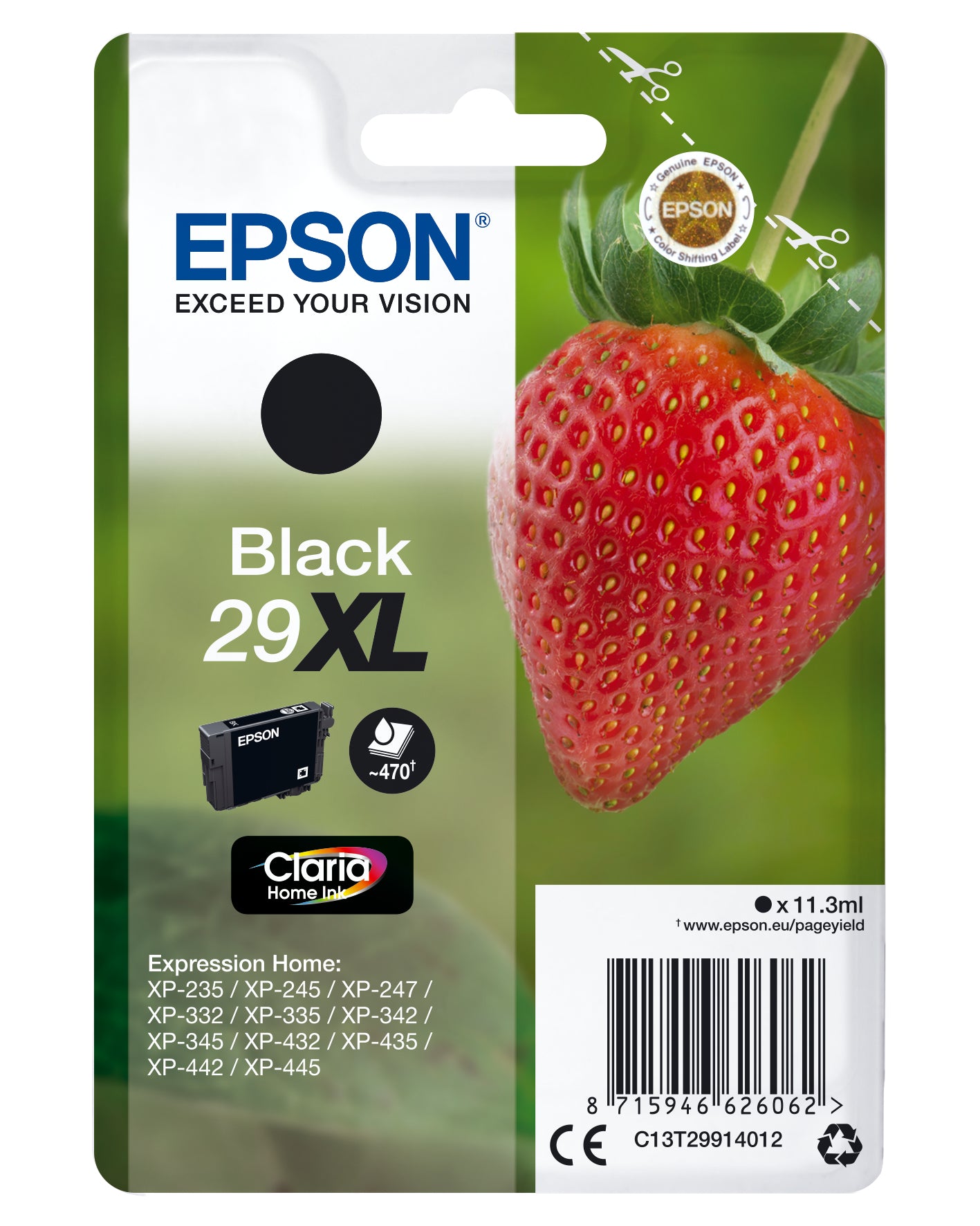 Epson 29XL - 11.3 ml - XL - preto - original - blister - tinteiro - para Expression Home XP-245, 247, 255, 257, 332, 342, 345, 352, 355, 435, 442, 445, 452, 455