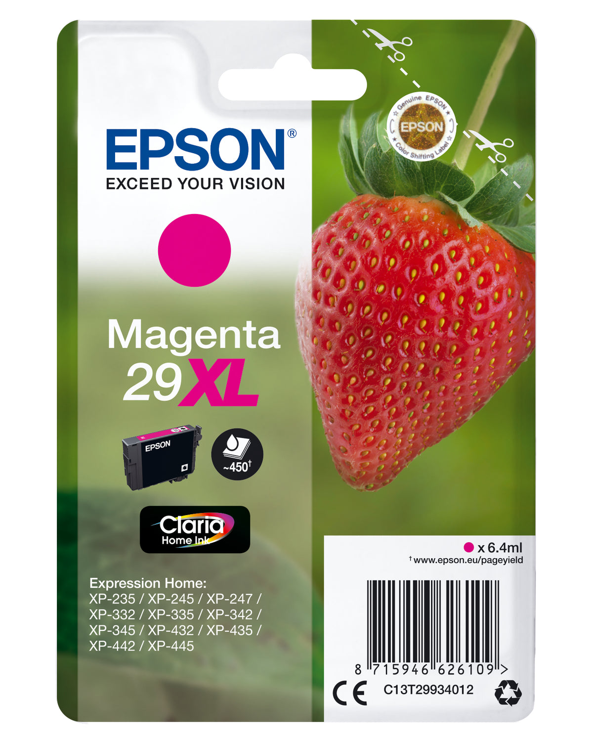 Epson 29XL - 6,4 ml - XL - magenta - original - blister - cartucho de tinta - para Expression Home XP-245, 247, 255, 257, 332, 342, 345, 352, 355, 435, 442, 445, 452, 455