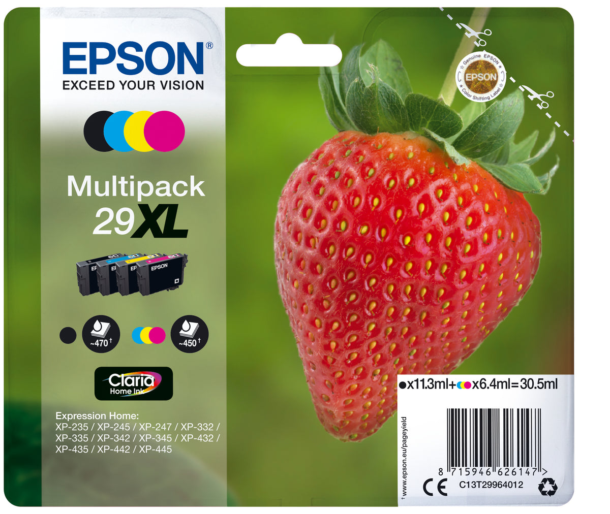 Epson 29XL Multipack - Pack de 4 - XL - Negro, Amarillo, Cian, Magenta - Original - Blíster - Cartucho de tinta - para Expression Home XP-245, 247, 255, 257, 332, 342, 345, 352, 355, 435, 442, 445, 452, 455