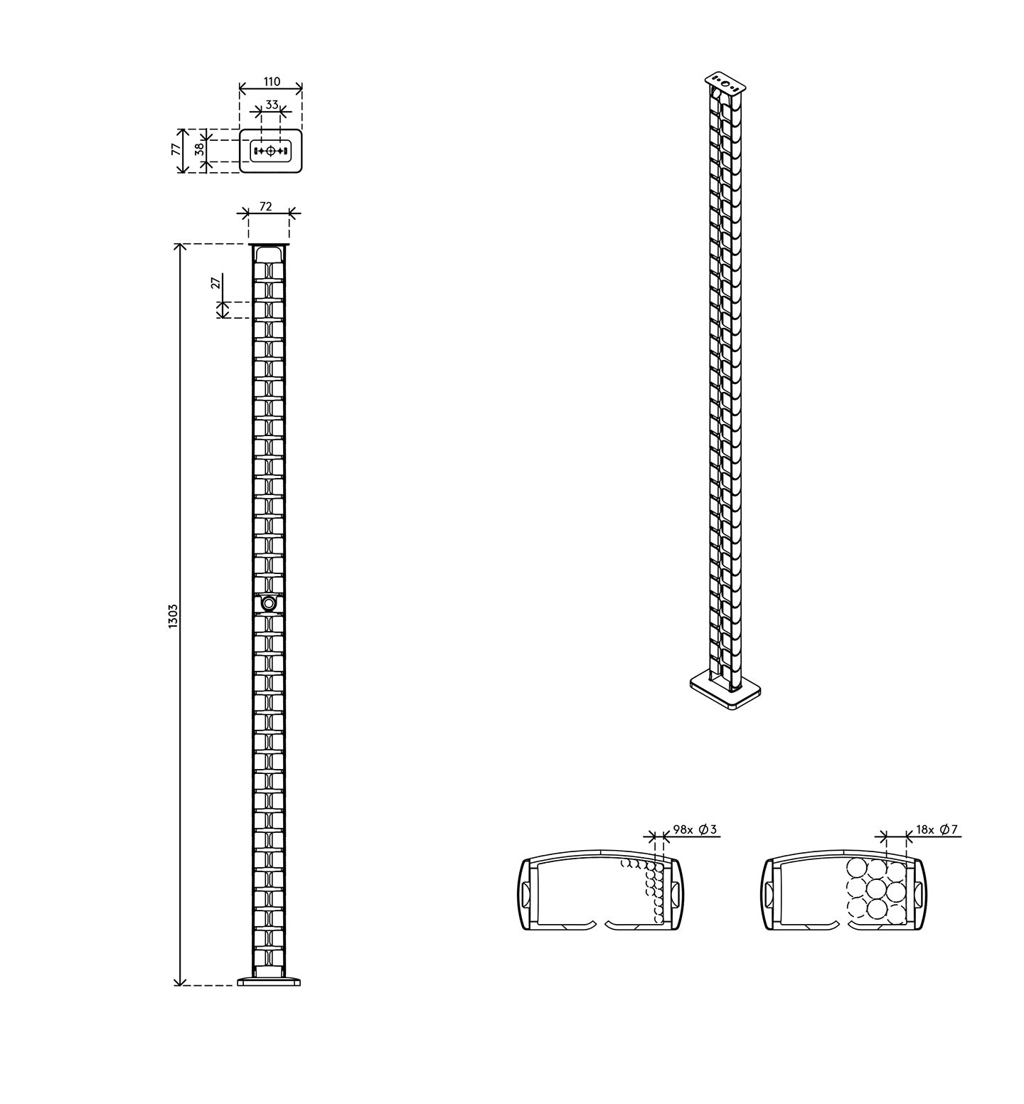 Addit cable guide sit-stand 130 cm set - desk