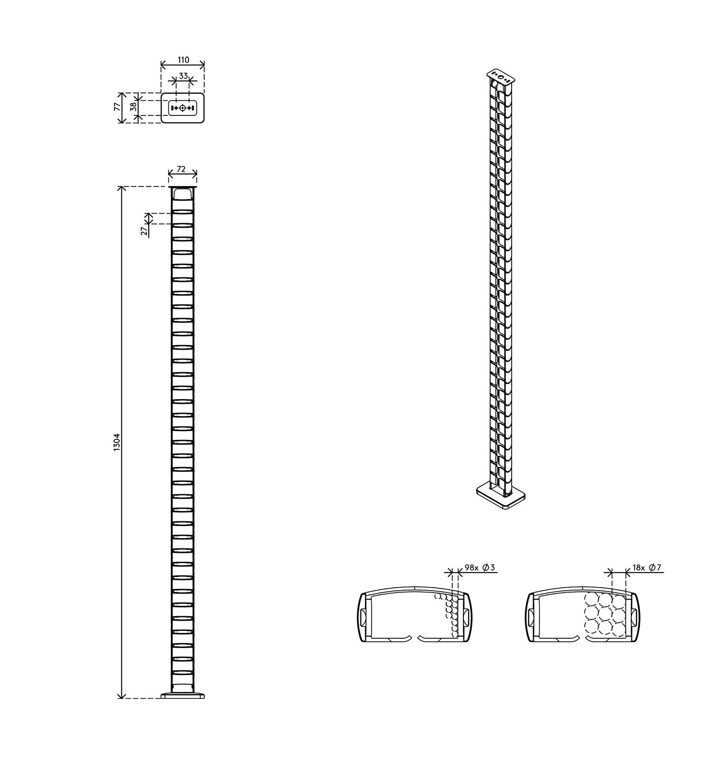 Addit cable guide sit-stand 130 cm - desk