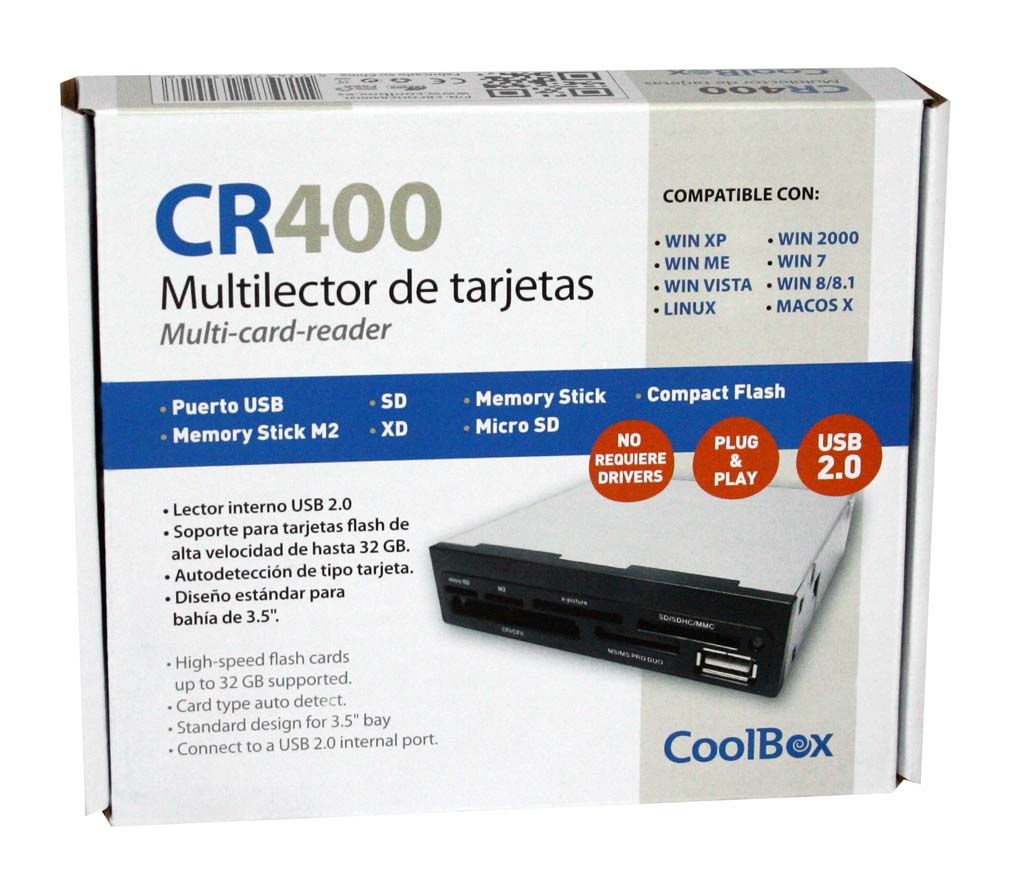 Lector de tarjetas 3.5P int. con 1 frente negro -CoolBox CR400