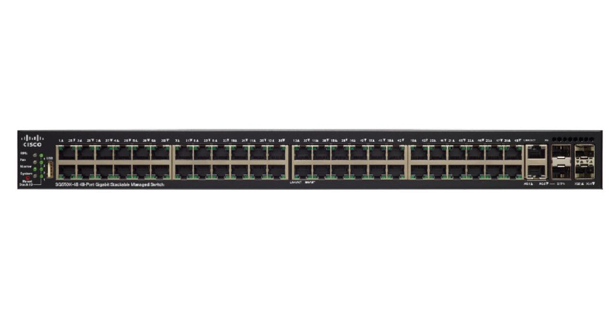 Cisco 550X Series SG550X-48P - Switch - L3 - Administered - 48 x 10/100/1000 (PoE+) + 2 x 10 Gigabit SFP+ + 2 x Combo SFP+ 10 Gigabit - Rail mountable - PoE+ (382W)