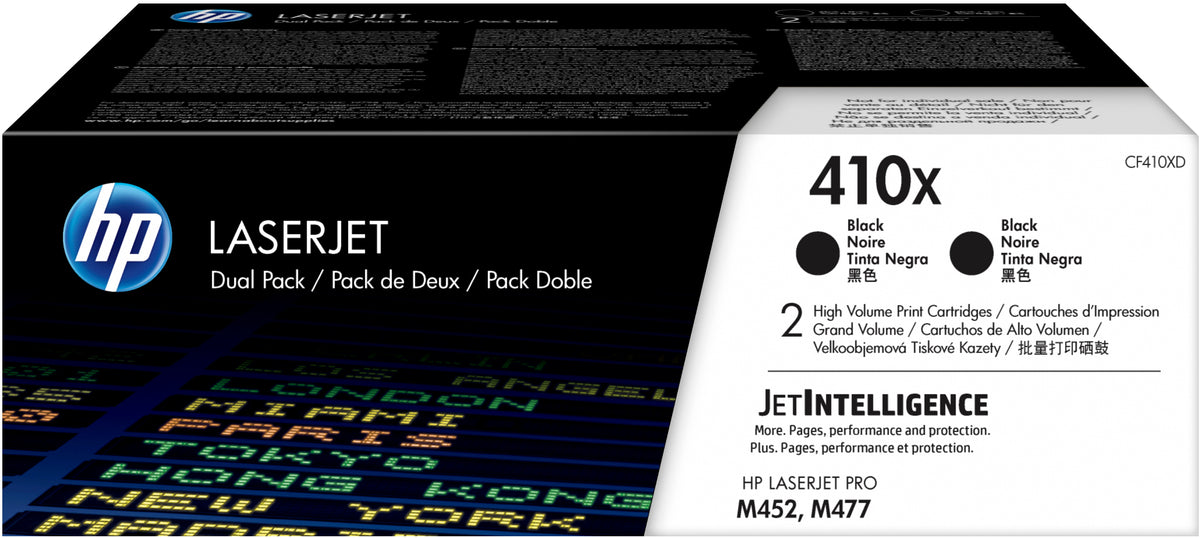 HP 410X - Paquete de 2 - Alto rendimiento - Negro - Original - LaserJet - Cartucho de tóner (CF410XD) - para Color LaserJet Pro M452, MFP M377, MFP M477