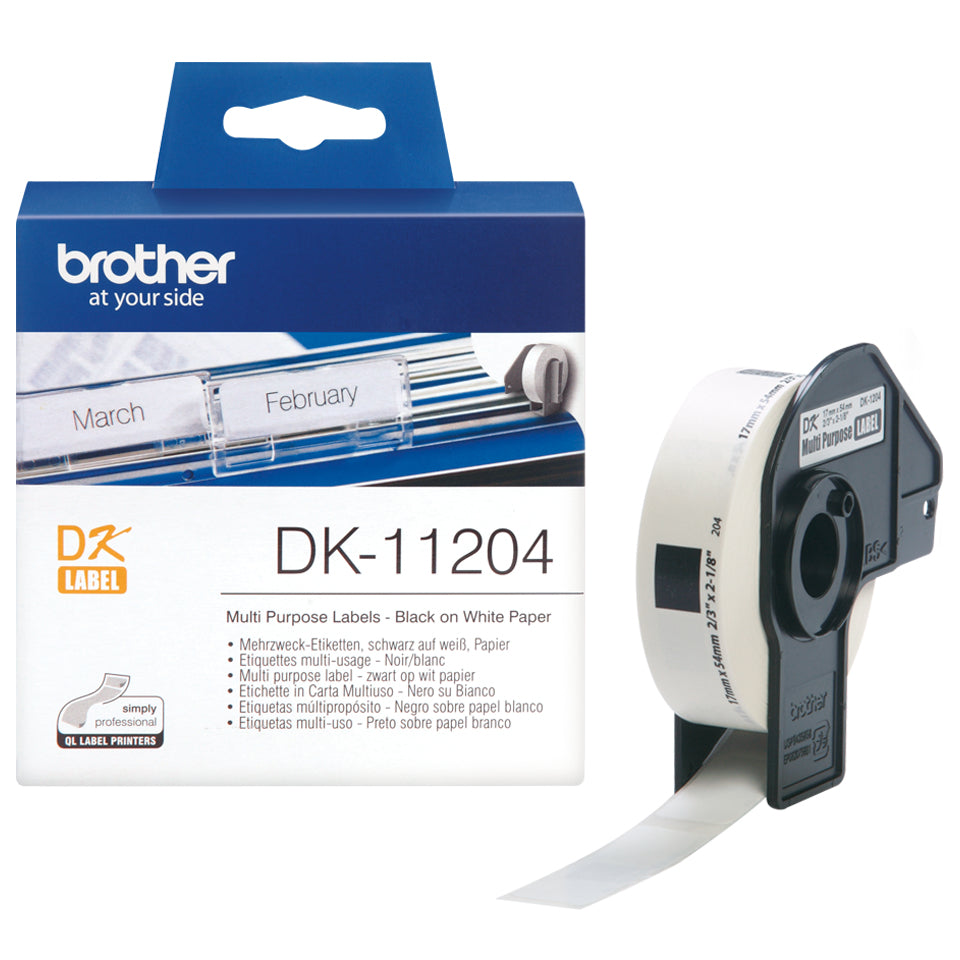 Brother DK-11204 - Negro en blanco - 17 x 54 mm 400 etiqueta(s) (1 rollo(s) x 400) etiquetas multipropósito - para Brother QL-1050, 1060, 500, 550, 560, 570, 580, 600 , 650, 700, 710, 720, 820