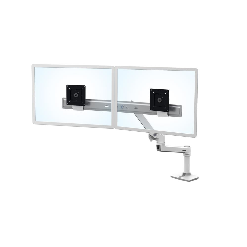 Ergotron LX - Mounting Kit (Articulated Arm, 2 Axis, Dual Display Arch, Base, 2-Piece Desktop Clip, 8" Pole, Extension) - For 2 LCD Displays - Dual Orientation - White - Screen Size: up to 25"