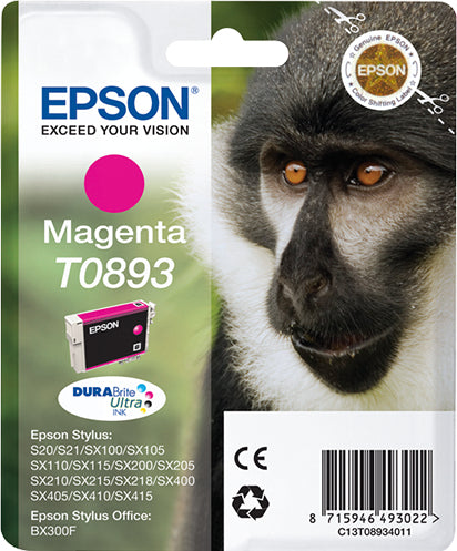 Epson T0893 - 3.5 ml - magenta - original - blister - ink cartridge - for Stylus S21, SX110, SX115, SX210, SX215, SX400, SX405, SX410, SX415, Stylus Office BX300