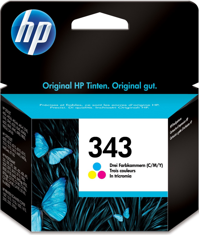 HP 343 - 7 ml - color (cyan, magenta, yellow) - original - ink cartridge - for Officejet 100, 150, 63XX, H470, K7103, Photosmart 25XX, 26XX, 375, 42X, C4193, C4194