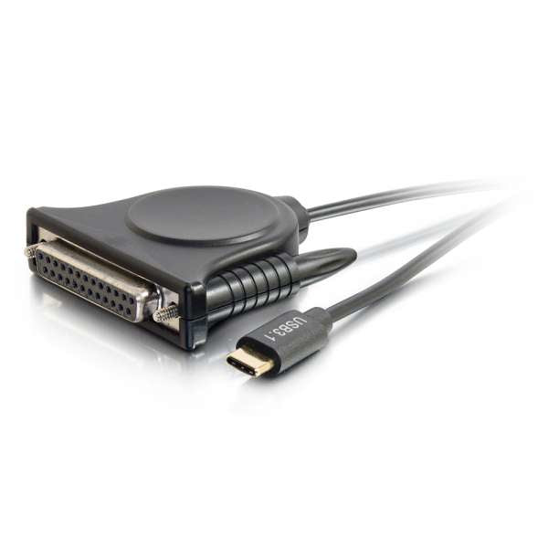 C2G USB Tipo C a DB25 Cable Adaptador Paralelo Negro - Cable USB / Paralelo - Reversible USB-C(M) a DB-25(F) - 30V - Negro