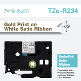 Brother TZe-R234 - Dourado em branco - Rolo (1,2 cm x 4 m) 1 cassete(s) fita - para Brother PT-D210, D600, H110, P750, P950, P-Touch Cube PT-P300, P-Touch Cube Pro PT-P910