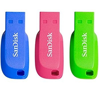 SanDisk Cruzer Blade - USB Flash Drive - 16 GB - USB 2.0 - Blue, Green, Pink (pack of 3)