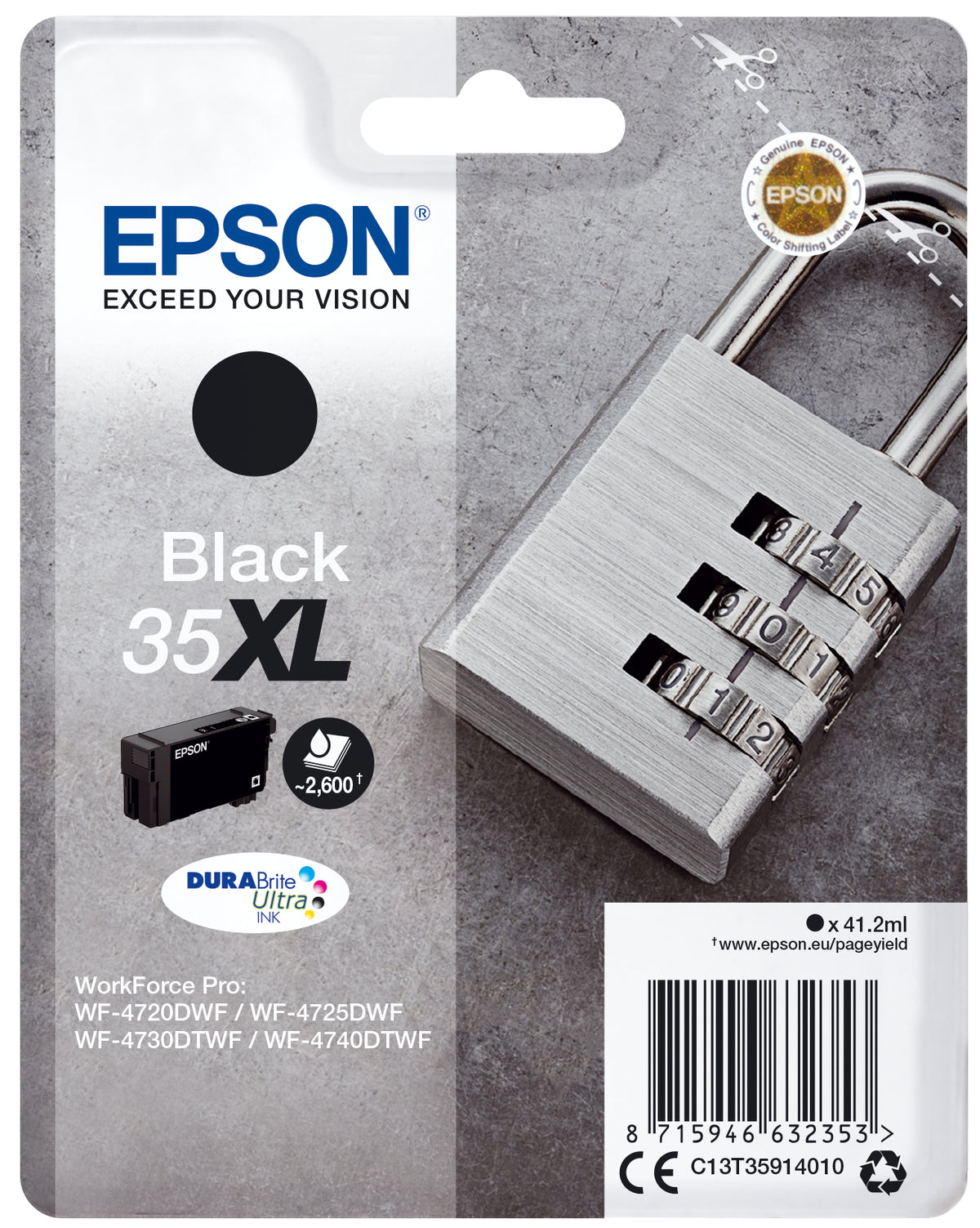 Epson 35XL - 41.2 ml - XL - preto - original - tinteiro - para WorkForce Pro WF-4720, WF-4720DWF, WF-4725DWF, WF-4730, WF-4730DTWF, WF-4740, WF-4740DTWF