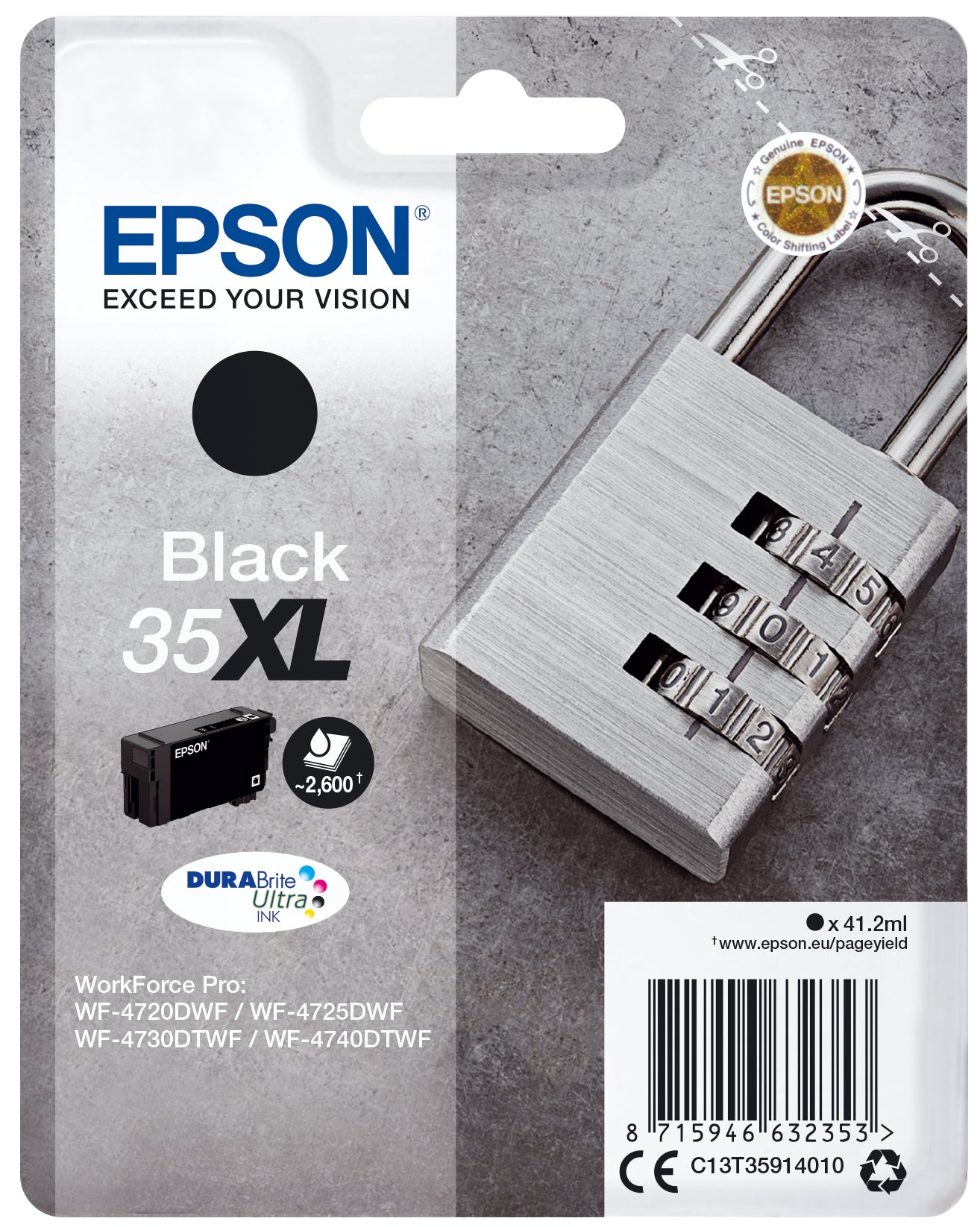 Epson 35XL - 41.2 ml - XL - black - original - ink cartridge - for WorkForce Pro WF-4720, WF-4720DWF, WF-4725DWF, WF-4730, WF-4730DTWF, WF-4740, WF-4740DTWF