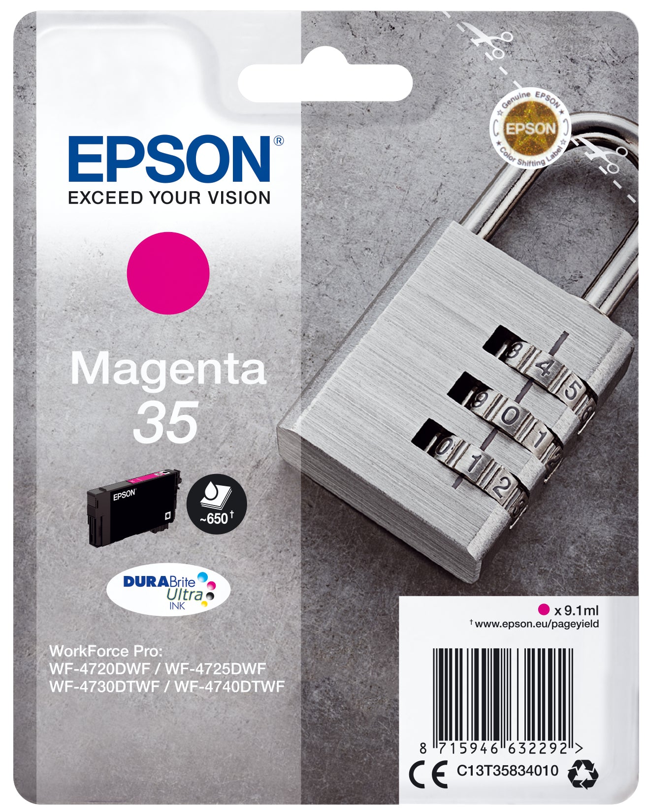 Epson 35 - 9.1 ml - magenta - original - blister - ink cartridge - for WorkForce Pro WF-4720, WF-4720DWF, WF-4725DWF, WF-4730, WF-4730DTWF, WF-4740, WF-4740DTWF