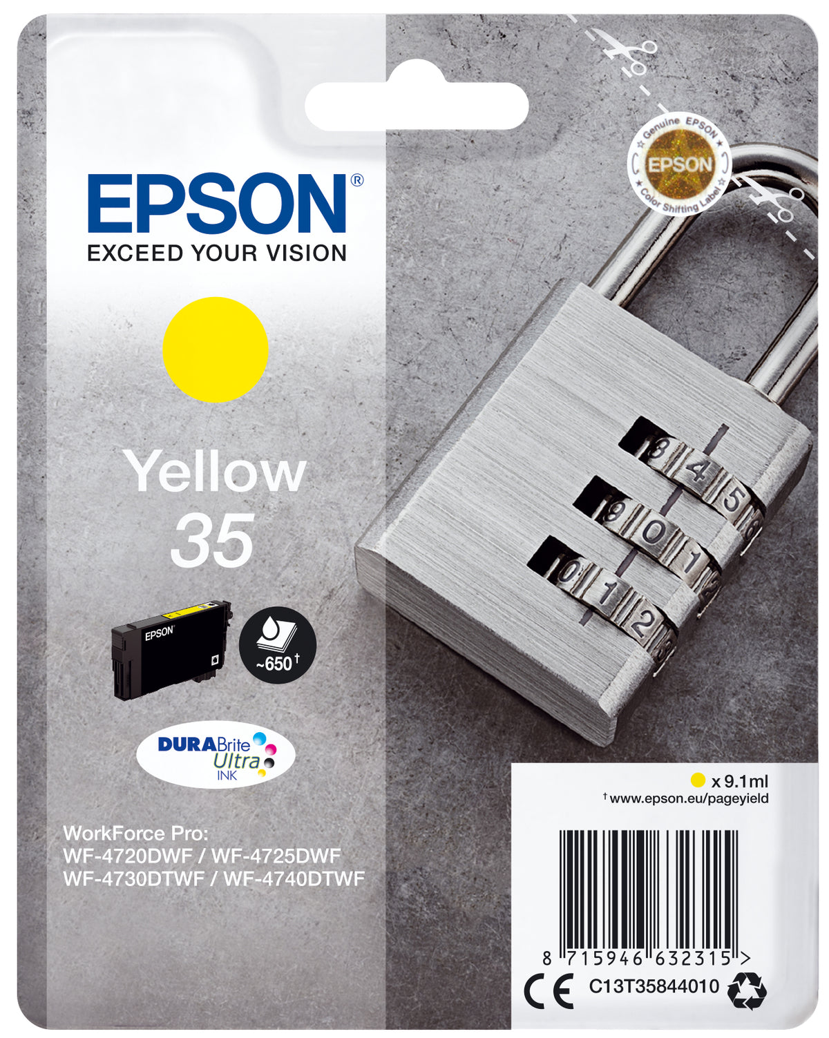 Epson 35 - 9.1 ml - amarelo - original - blister - tinteiro - para WorkForce Pro WF-4720, WF-4720DWF, WF-4725DWF, WF-4730, WF-4730DTWF, WF-4740, WF-4740DTWF