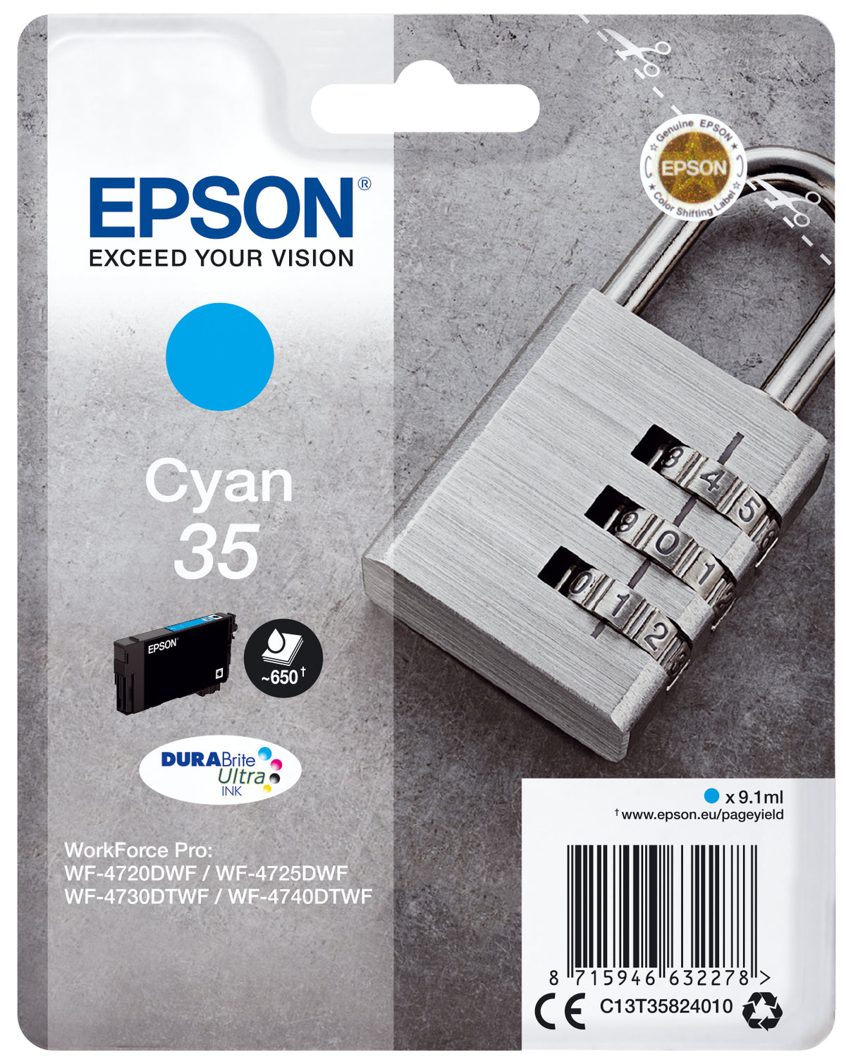 Epson 35 - 9.1 ml - azul cyan - original - tinteiro - para WorkForce Pro WF-4720, WF-4720DWF, WF-4725DWF, WF-4730, WF-4730DTWF, WF-4740, WF-4740DTWF