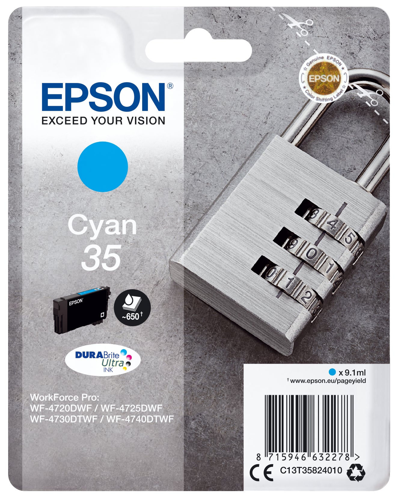 Epson 35 - 9.1 ml - cyan blue - original - ink cartridge - for WorkForce Pro WF-4720, WF-4720DWF, WF-4725DWF, WF-4730, WF-4730DTWF, WF-4740, WF-4740DTWF