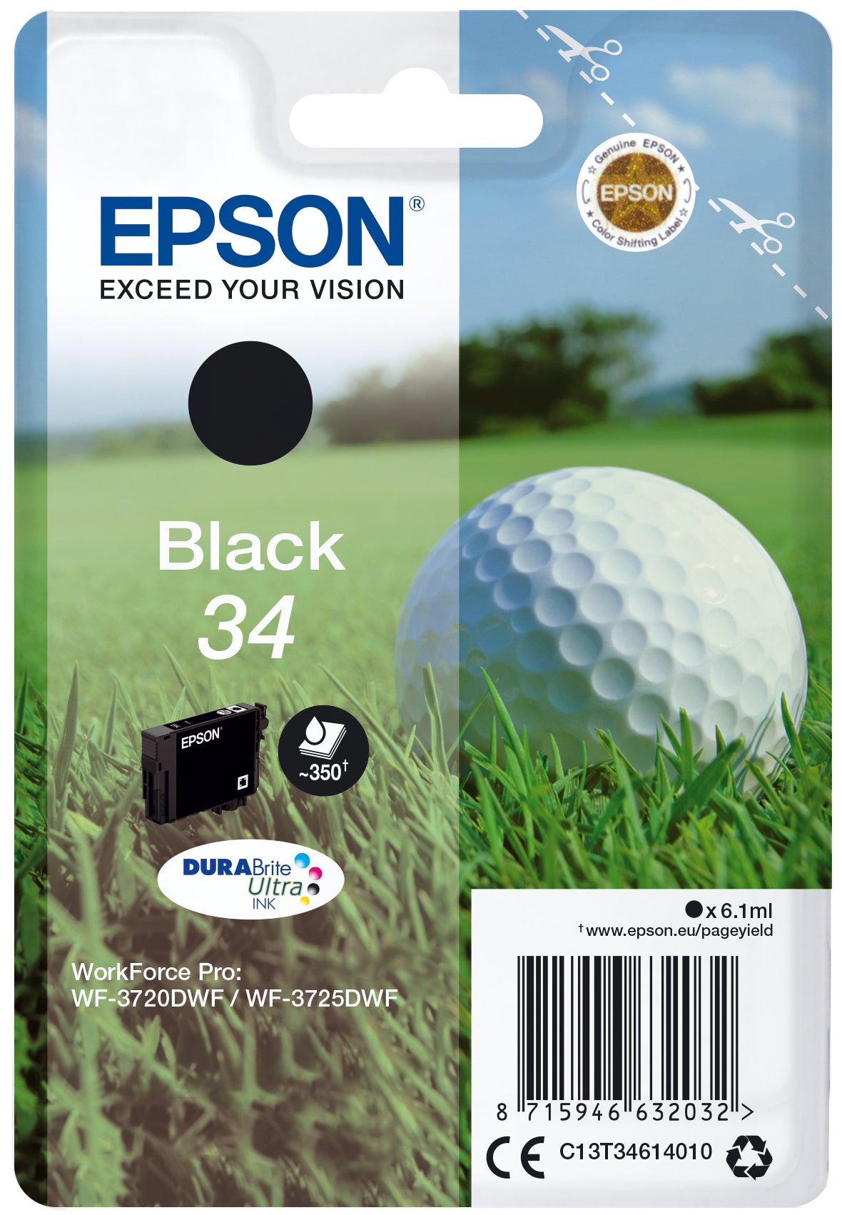 Epson 34 - 6.1 ml - preto - original - tinteiro - para WorkForce Pro WF-3720, WF-3720DWF, WF-3725DWF