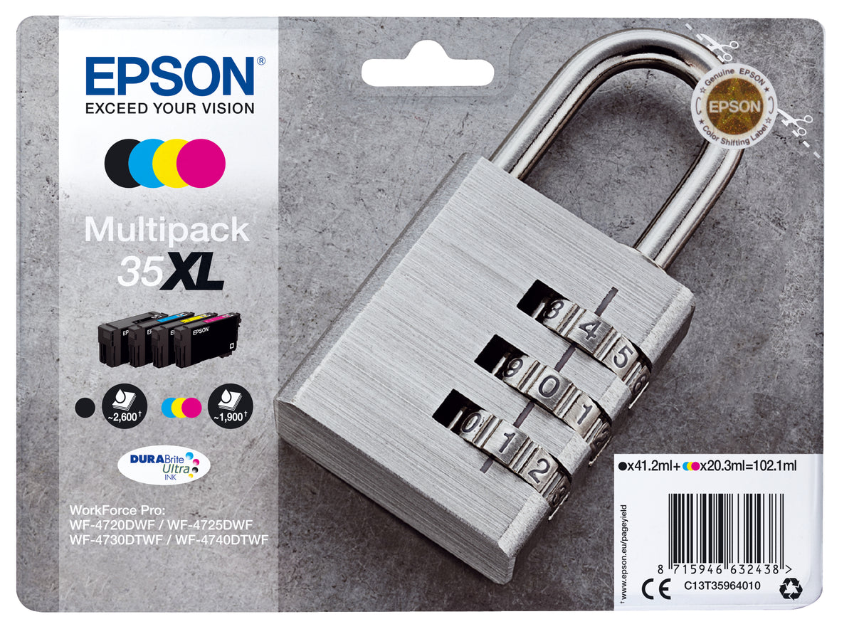 Epson 35XL Multipack - Pack de 4 - XL - preto, amarelo, azul cyan, magenta - original - tinteiro - para WorkForce Pro WF-4720, WF-4720DWF, WF-4725DWF, WF-4730, WF-4730DTWF, WF-4740, WF-4740DTWF