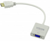 VISION Professional installation-grade HDMI to VGA adapter - LIFETIME WARRANTY - maximum resolution 1920 x 1080 - does not convert VGA to HDMI - HDMI (M) to VGA (F) - outer diameter 5.5 mm - 32 AWG - overall length 230 mm - white