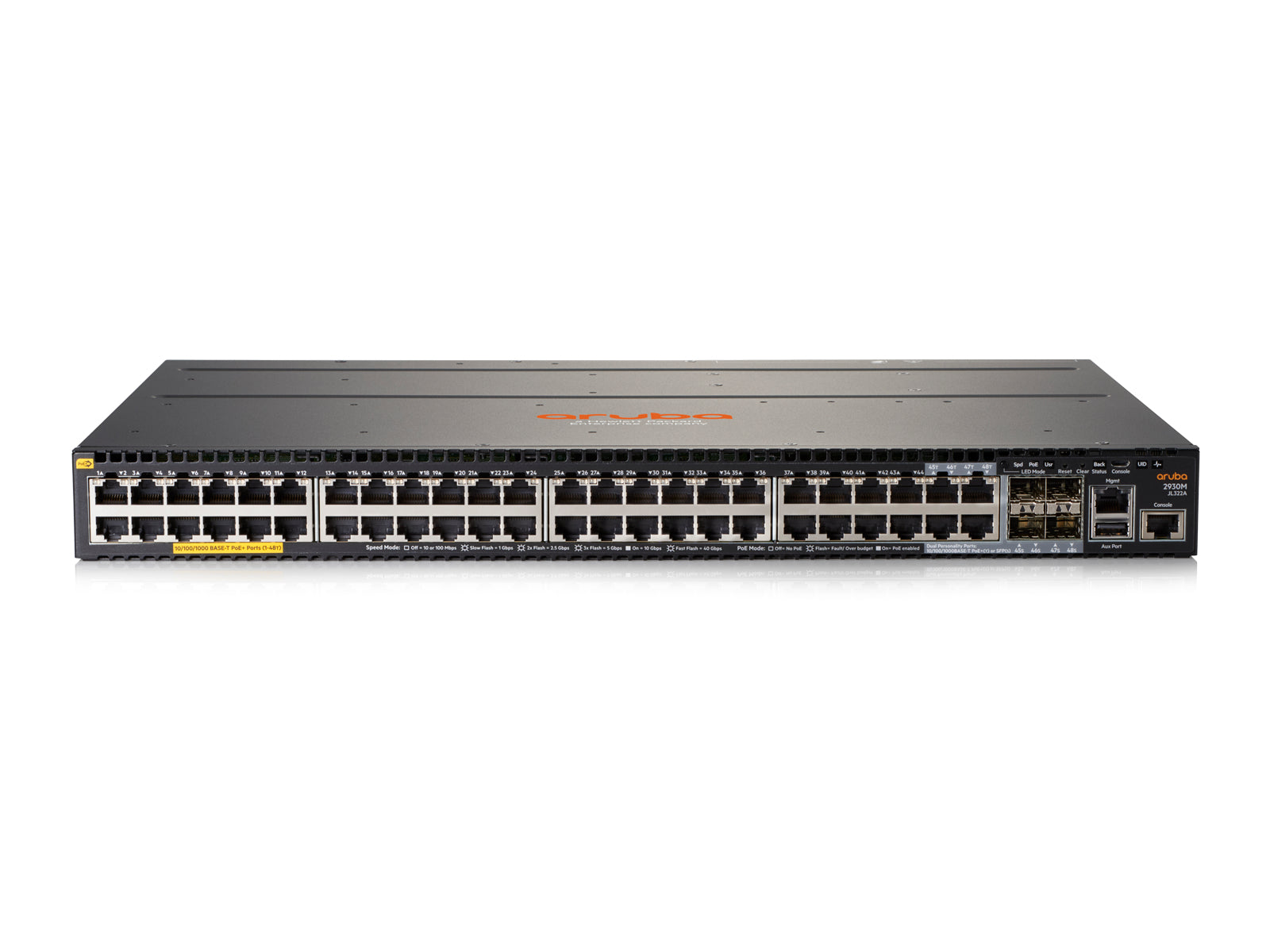 HPE Aruba 2930M 48G POE+ 1-Slot - Switch - L3 - Managed - 44 x 10/100/1000 (PoE+) + 4 x Gigabit SFP combo - rail mountable - PoE+ (1440W)