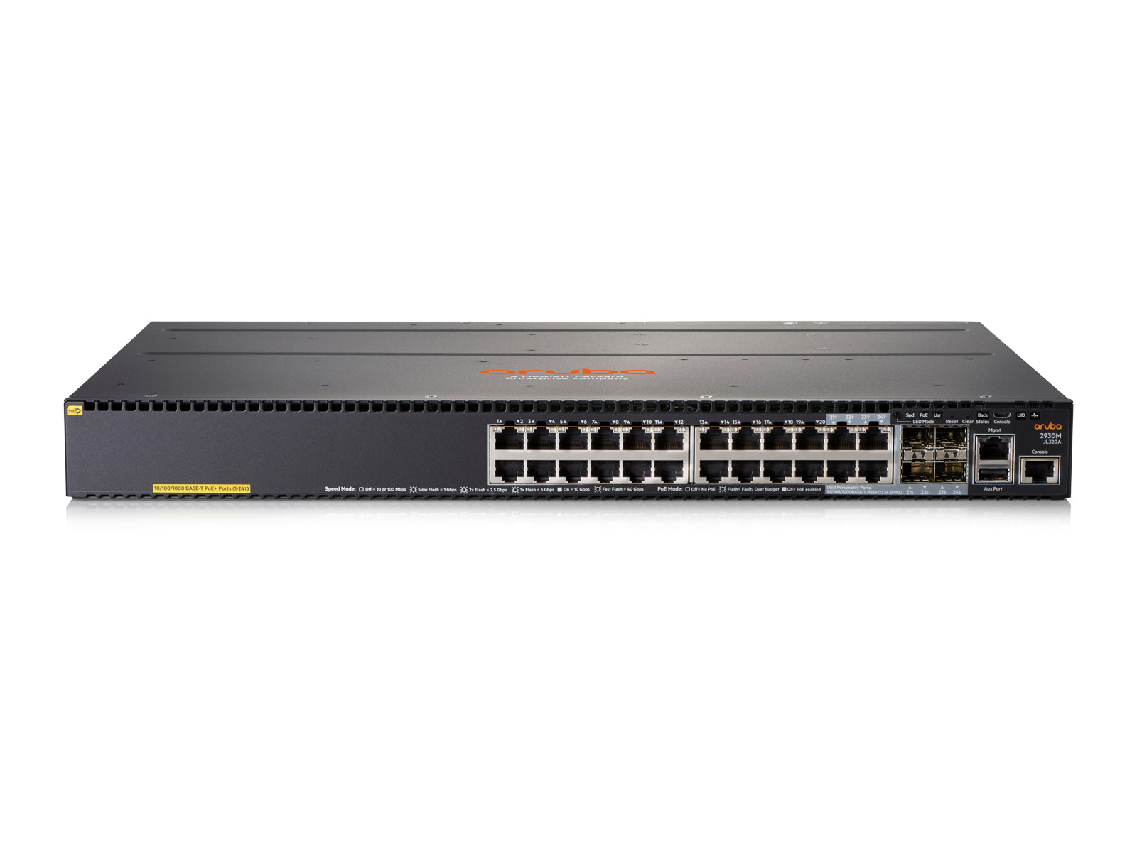 HPE Aruba 2930M 24G POE+ 1 ranura - Conmutador - L3 - Gestionado - 20 x 10/100/1000 (PoE+) + 4 x Gigabit SFP combo - montaje en riel - PoE+ (720 W)