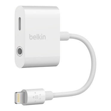 Belkin 3.5mm Audio + RockStar Charge - Lightning to Headphone Jack Adapter / Charger Adapter - Lightning Male to Mini Jack 4 Pole, Lightning Female - White - for Apple iPad/iPhone (Lightning)